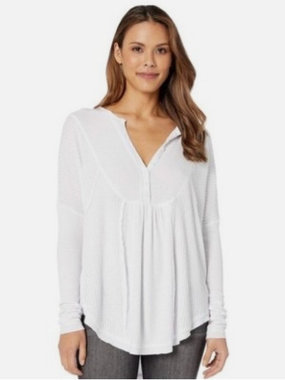 Free People Ivory Waffle-Knit Henley Tunic